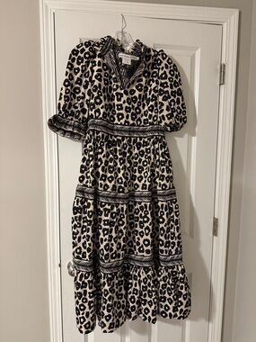 Gretchen Scott Designs Black and Cream Leopard V-Neck Dress